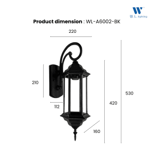 โคมไฟกิ่งภายนอก โคมไฟติดผนัง ขั้วE27 รุ่น WL-A6002-BK - Image 2