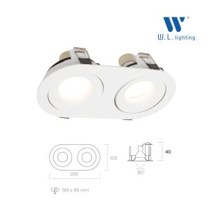 โคมไฟดาวน์ไลท์คู่ ปรับหน้าได้ รุ่น WL-577-2R-WH-GU10 - Image 2