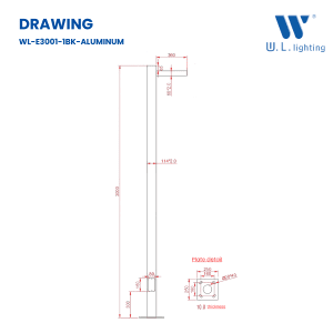 เสาไฟอลูมิเนียมกลมใช้สำหรับภายนอกสูง 3 เมตร WL-E3001-BK