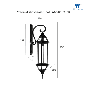 โคมไฟกิ่งภายนอก โคมไฟติดผนัง ขั้วE27 รุ่น WL-A5046-M-BK