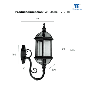 โคมไฟกิ่งภายนอก โคมไฟติดผนัง ขั้วE27 รุ่น WL-A5048-2-7-BK - Image 2