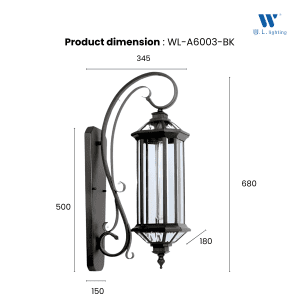 โคมไฟกิ่งภายนอก โคมไฟติดผนัง ขั้วE27 รุ่น WL-A6003-BK
